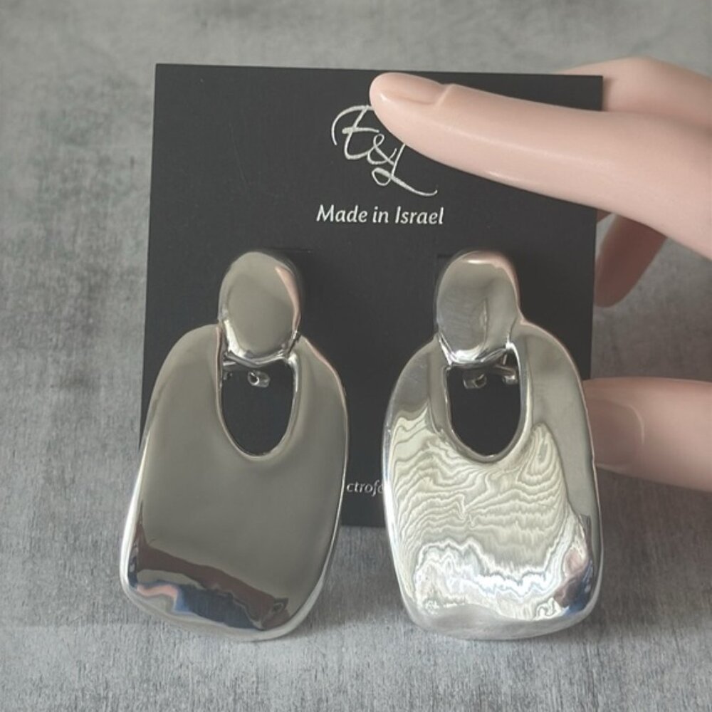 E&L Israel Statement Sterling Silver Electrofom Earrings 2.5in long